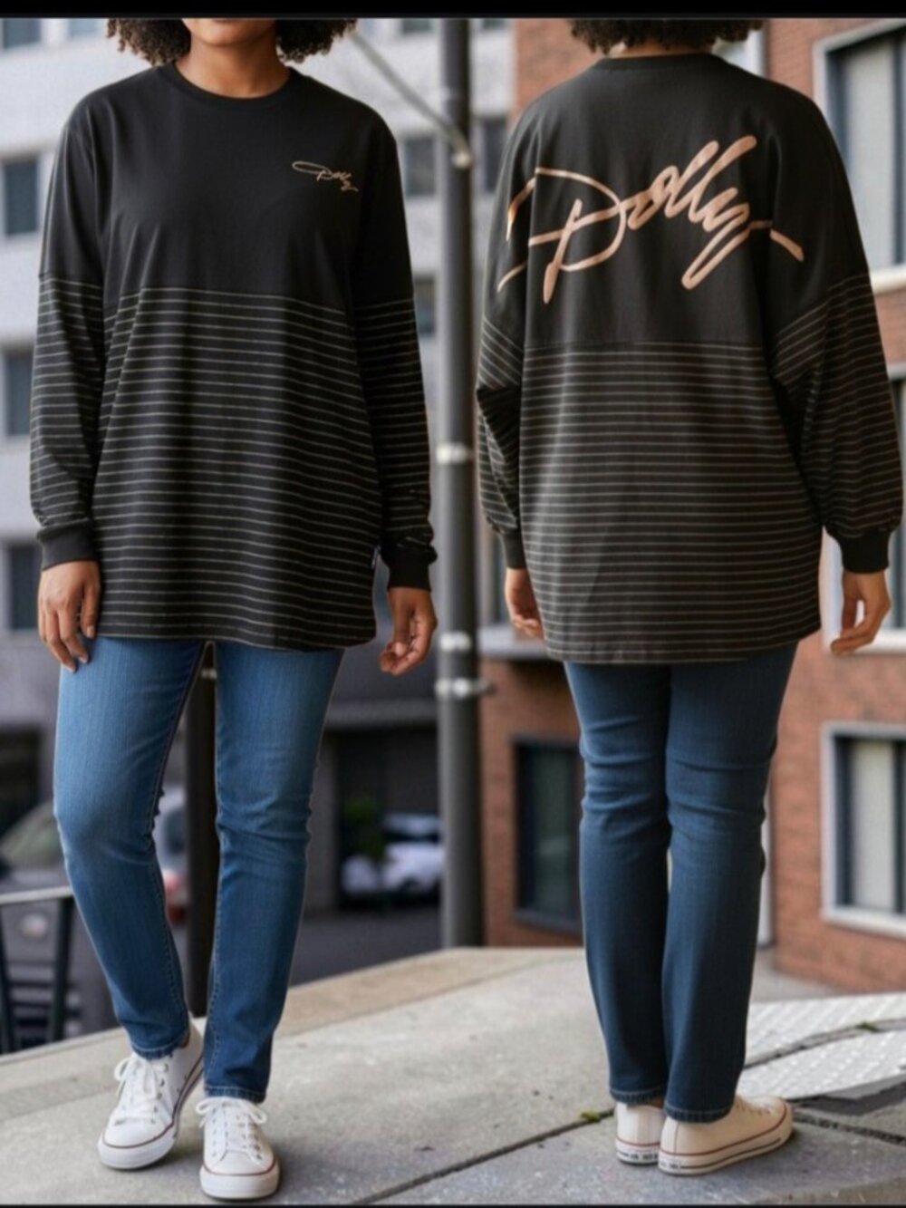 NWT SPIRIT JERSEY DOLLY PARTON (SM) Long Sleeve Black/Gold Top